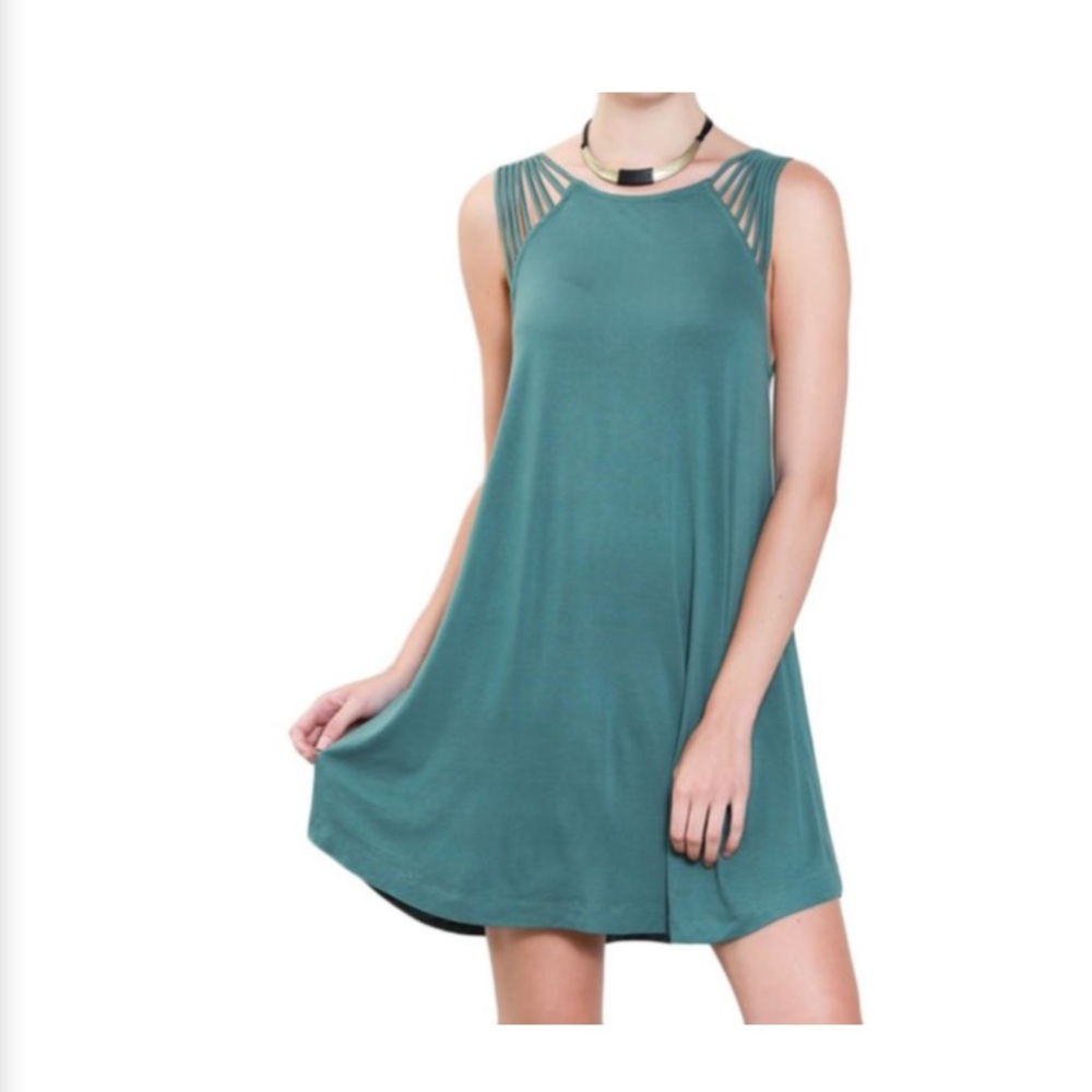 Strappy Back Sleeveless Swing Dress Cactus Green L